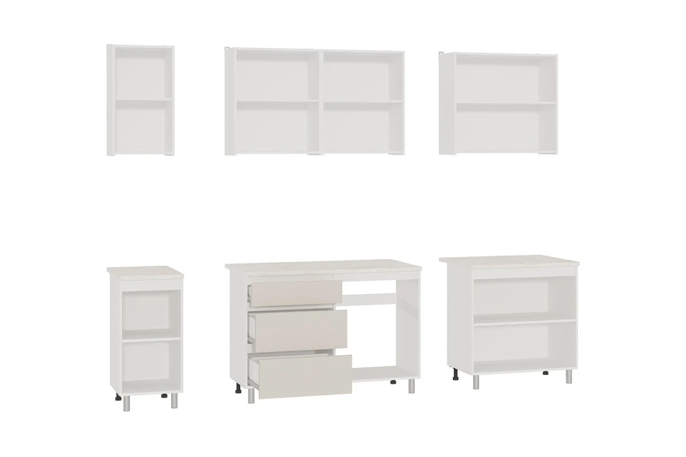 Кухня Ренер 240х220х60 см, со столешницей, белый/кашемир/королевский опал светлый