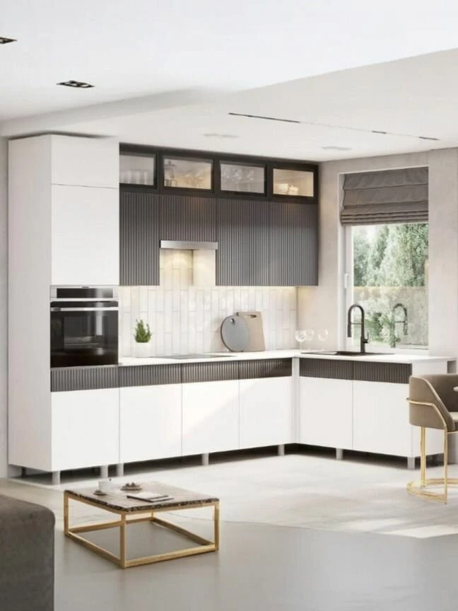 Угловая кухня София Гренто 300х180см белый бланж/ графит со столешницей, ЛДСП/МДФ.